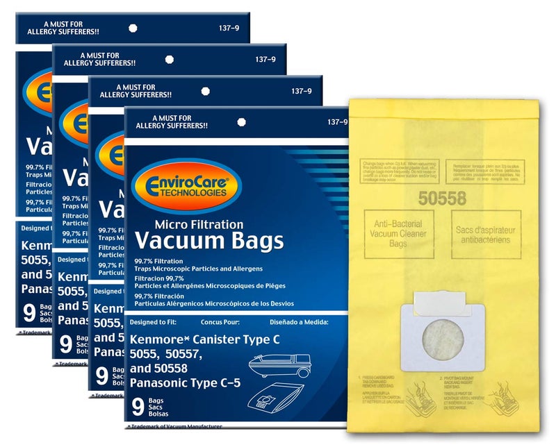 EnviroCare Replacement Micro Filtration Vacuum Cleaner Dust Bags made to fit Kenmore Canister Type C/Q 50555, 50558, 50557 and Panasonic Type C-5 36 pack - Image 1